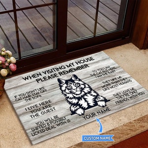 Maine Coon kattendeurmat, Maine Coon kattentapijt, matje bezoeken, bezoek aan mijn huis, perfect cadeau voor kattenliefhebber, interieurdecoratie, housewarmingkleed, grappige kattenmat