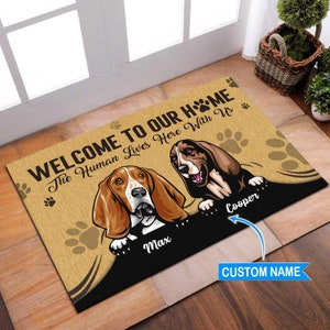 Custom Basset Hound Doormat, Basset Hound Lover Gift, Personalized Basset Hound Rug, Custom Dog Doormat, Funny Dog Doormat, Custom Dog Name