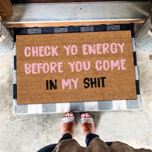 Check Yo Energy Pink Mat, Pink Doormat,Funny Door Mat,Welcome Doormat,Welcome Mat,Indoor Outdoor Doormat,Front Door Mat,Printed in the U.S.A