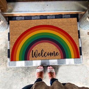 Welcome Rainbow Door Mat, Rainbows Doormat, All Welcome Rainbow Mat, Welcome Doormat, Rainbow Mat,Welcome Rainbow Doormat Housewarming Gifts