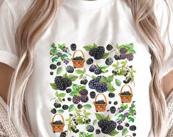 T-shirt Blackberry Cottagecore, T-shirt Blackberry, Abbigliamento donna, T-shirt Cottagecore, T-shirt del compleanno, T-shirt Blackberry Lovers