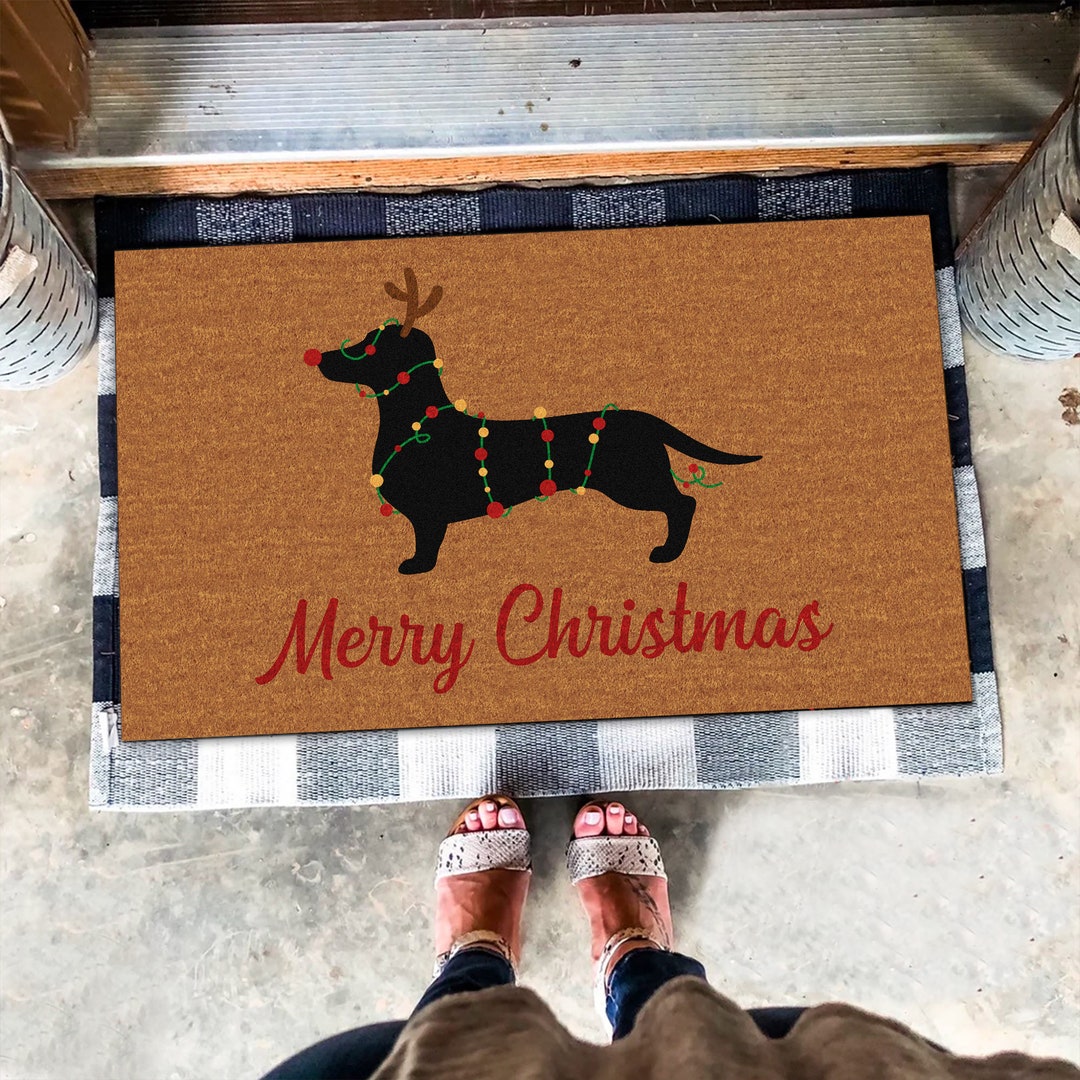 Merry Christmas Tree Dachshund Tree, Sausage Dog Christmas Doormat