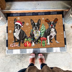 Christmas Boston Terrier Mat, Cute Boston Terrier Doormat, Christmas Decor, Dog Lover Gifts, Christmas Dog Doormat, Christmas Gifts