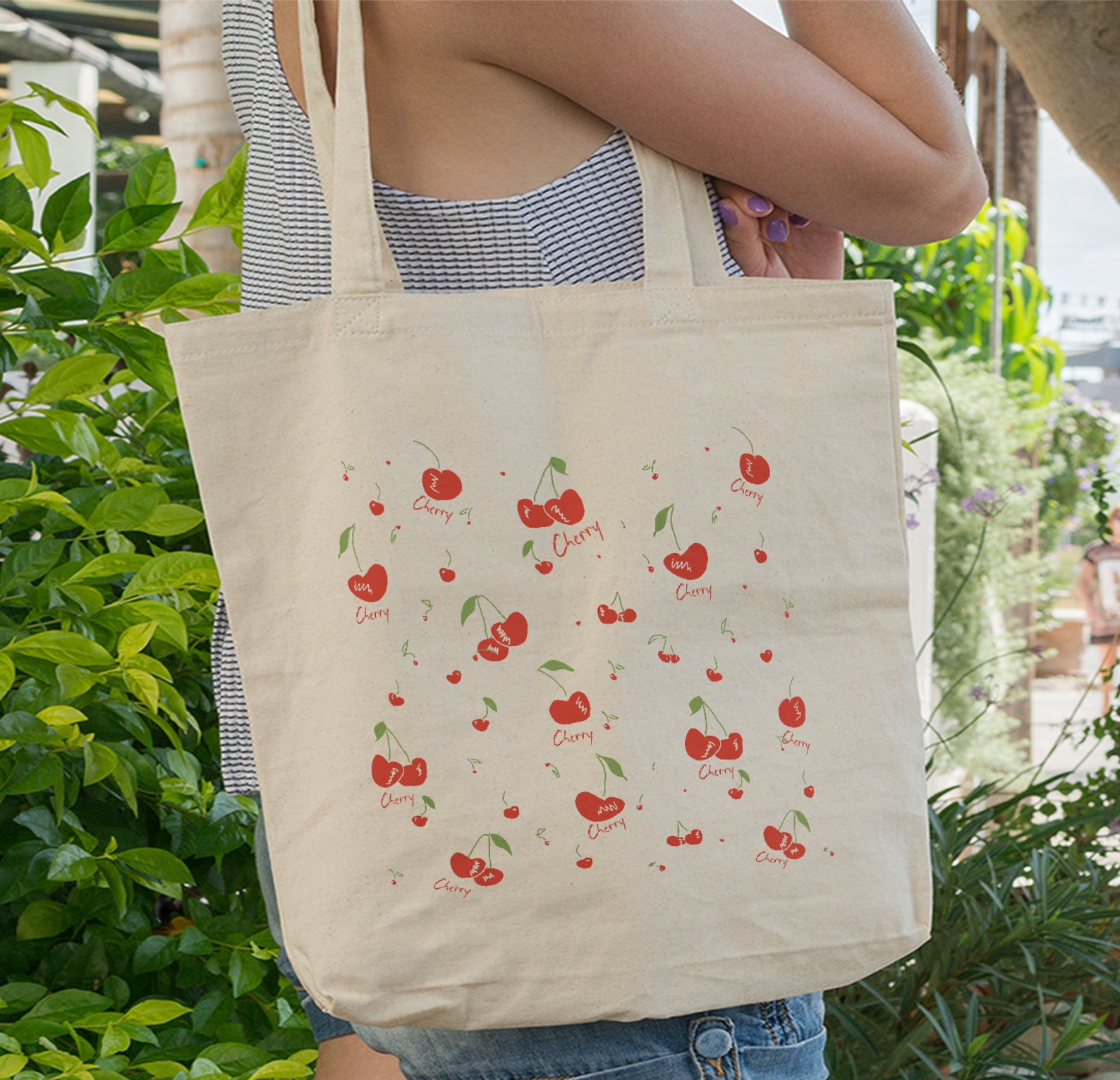 Cherry Tote Bag Graphic Canvas Tote Bag Fruit Tote Cute Etsy