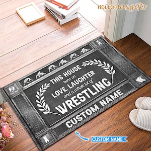 This House Runs On Wrestling Doormat, Wrestling Doormat, Wrestling Rug, Wrestling Mat, Gift For Wrestling Player, Doormat For Home