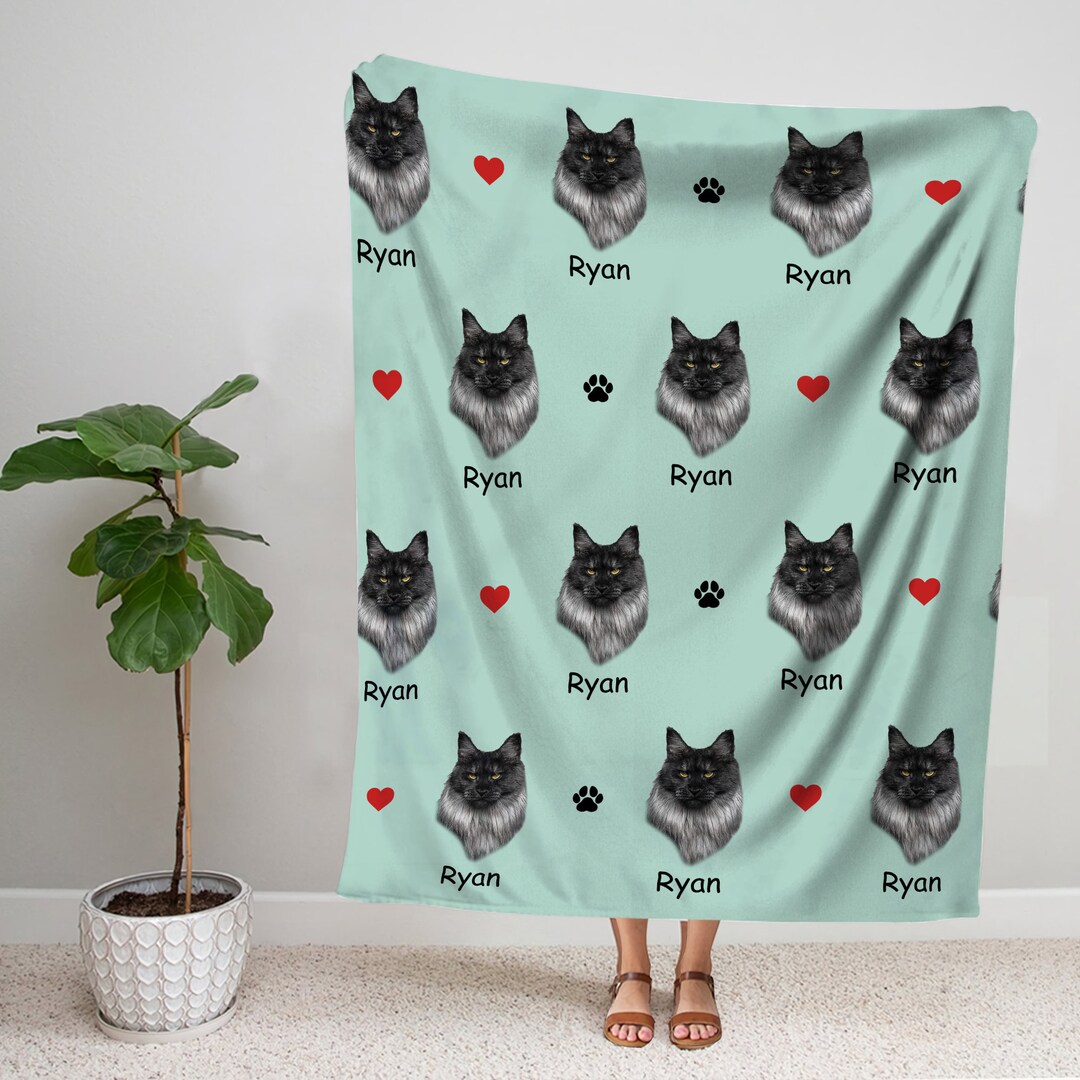 Custom Maine Coon Blanket Custom Cat Photo Blanket With Etsy