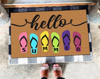 Hello Summer Doormat, Welcome Summer Flip-flop Doormat, Family Gift Doormat, New Home Decor,Summer Welcome Doormat,Front Doormat Summer Vibe