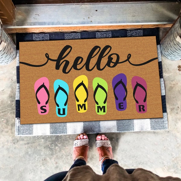 Hello Summer Doormat, Welcome Summer Flip-flop Doormat, Family Gift Doormat, New Home Decor,Summer Welcome Doormat,Front Doormat Summer Vibe