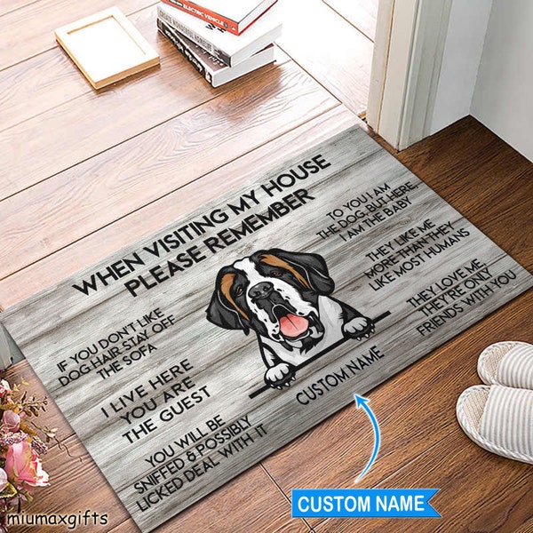 Saint Bernard Doormat, Saint Bernard Mat, Visiting My House Mat, Perfect Gift For Dog Lovers, Dog Doormat, Housewarming Mat