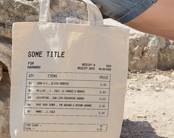 Custom Song Receipt Tote Bag, Customizable Song Playlist Tote Bag, Personalized Song Canvas Tote Bag, Love Song Tote Bag, Song Art Tote Bag