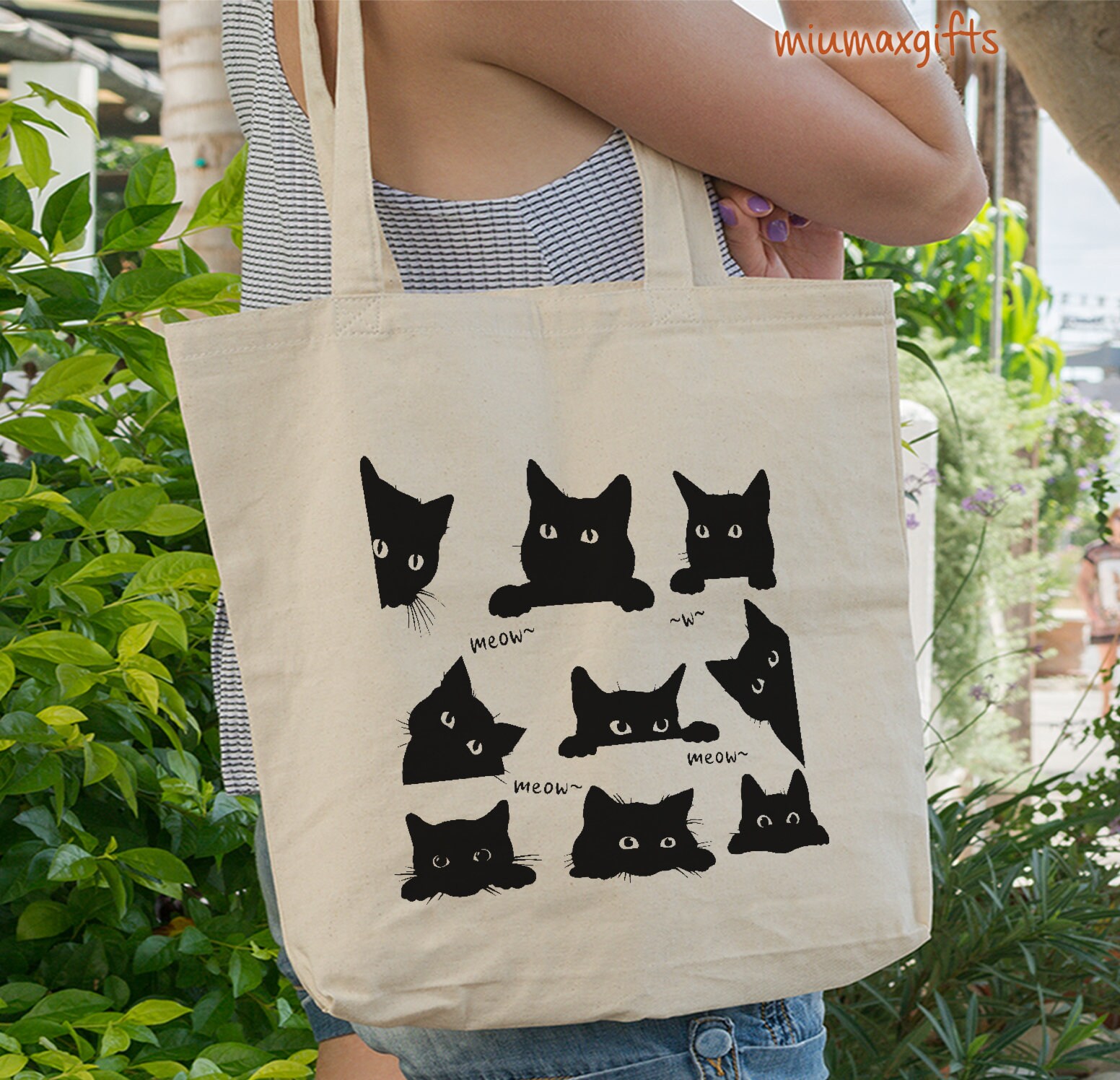 Black Cat Tote Bag Peeking Cat Tote Bag Silhouette Cat Bag - Etsy