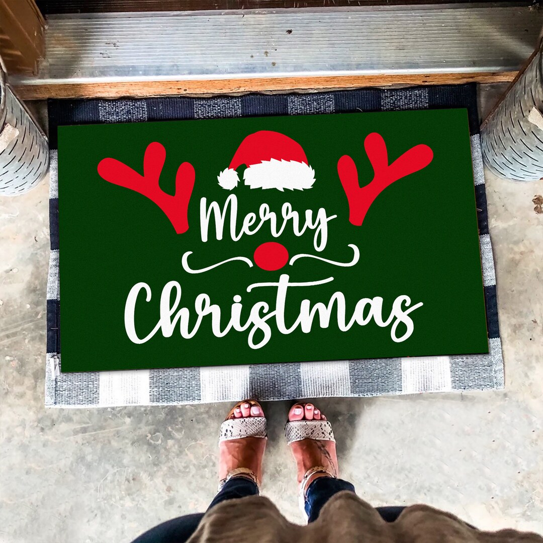Merry Christmas Door Mat Antler Christmas Doormats Reindeer Etsy