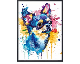 Colorful Chihuahua Wall Art, Watercolor Painting Dog Canvas, Watercolor Dog Art Print, Chihuahua Dog Poster Art, Chihuahua Dog Lover Gifts