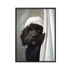 Goldendoodle in Bath, Shower Dog Bathroom Decor, Funny Dog Picture Animal Bath Bathroom Wall Art, Dog on Toilet Wall Art Canvas Poster Dog