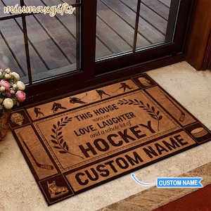This Is House Runs On Hockey Doormat , Hockey Doormat, Hockey Rug, Hockey Mat, Gift For Hockey Player, Doormat For Home, Hockey Lovers Gift