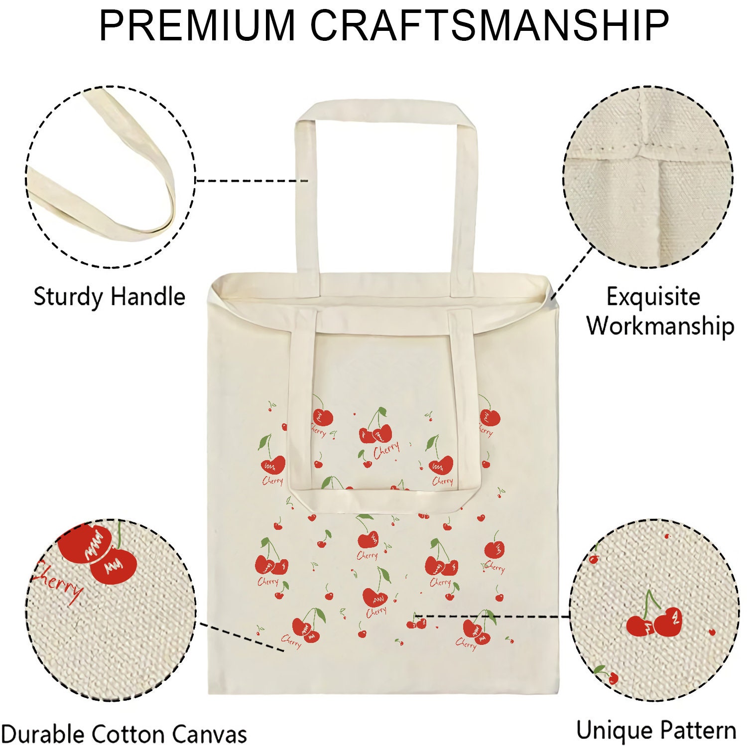 Cherry Tote Bag, Graphic Canvas Tote Bag, Fruit Tote, Cute