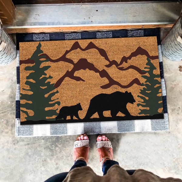 Bear Country Forest Doormat, Mountain Doormat,Outdoorsman Doormat, Bear Decor Cabin Doormat, Bear Welcome Mat, Front Doormat,New House Gifts