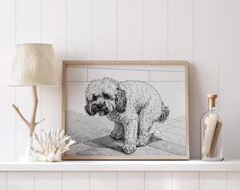 Goldendoodle rigolo faisant ses besoins sur l'herbe, Toile Goldendoodle, Décoration murale Goldendoodle, Décoration pour chien Goldendoodle, Art mural Goldendoodle