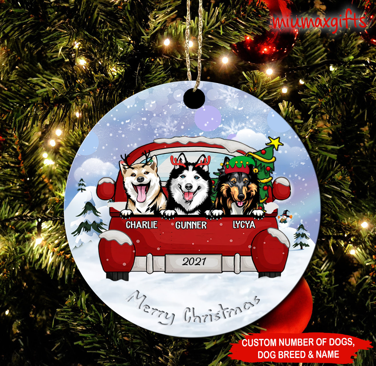 Siberian Husky Christmas Ornament Car Red Truck Ornament - Etsy