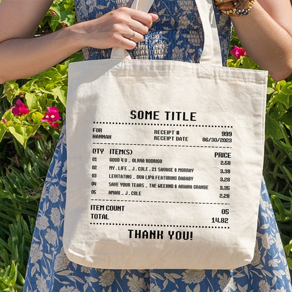 Custom Song Receipt Tote Bag, Customizable Song Playlist Tote Bag, Personalized Song Canvas Tote Bag, Love Song Tote Bag, Song Art Tote Bag