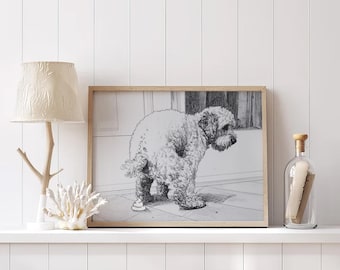 Goldendoodle faisant ses besoins sur l'herbe, Toile Goldendoodle humoristique, Décoration murale Goldendoodle humoristique, Décoration pour chien Goldendoodle, Art mural Goldendoodle