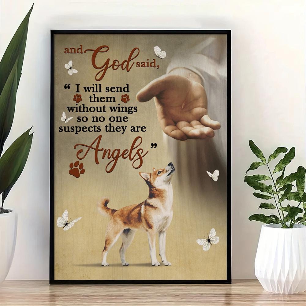 Shiba Inu Wall Art, Angels Jesus Poster God With Dog Canvas Poster, Dog ...