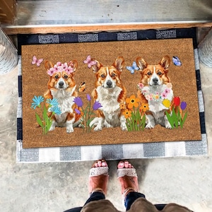 Pembroke Welsh Corgi Mat, Cute Corgi Doormat, Corgi Dog Lover Gift, Dog Doormat, Spring Gifts, Summer Gifts