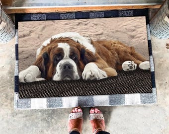 Alfombra San Bernardo, Felpudo San Bernardo, Tapete San Bernardo, Regalos para amantes de los perros, Felpudo de bienvenida para perros San Bernardo, Decoración para el hogar
