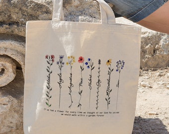 Wild Flower Custom Name Tote Bag, Wildflower Tote Bag, Personalized Name Tote Bag, Mom Tote Bag, Eco Friendly Tote Bag, Mothers Day Gift