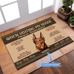 Benutzerdefinierte Dobermann Fußmatte, Dobermann personalisierte Fußmatte, Dobermann Teppich, benutzerdefinierte Hund Fußmatte Dobermann Pinscher Hundeliebhaber Geschenk Lustige Hundefußmatte