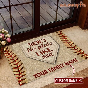 There is No Plate Like Home, Baseball Doormat, Baseball Mat, Baseball Rug, Perfect Gift For Baseball Players, No Plate Like Home, Home Decor