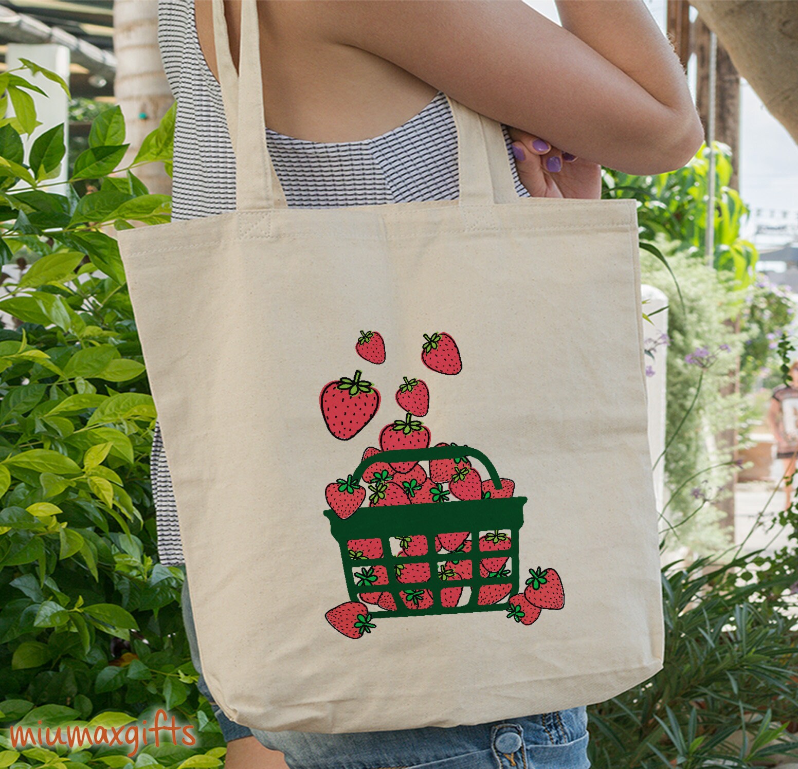 Strawberry Basket Tote Bag Cute Strawberry Tote Bag - Etsy