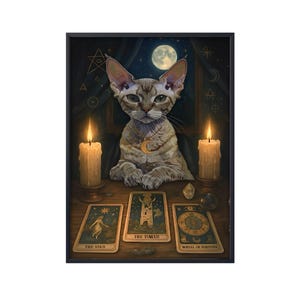 Lustige Devon Rex Tarot Katze, Devon Rex Poster Leinwand, lustige Devon Rex Wandkunst, Devon Rex Geschenke, Halloween Dekor, Halloween Poster