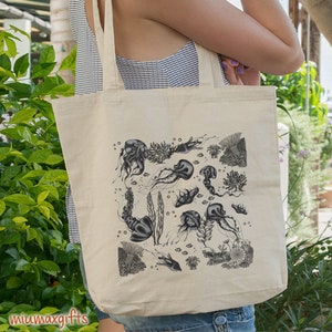 Qualle Baumwolle Tragetasche, Qualle Tragetasche, Fisch Tasche, Design von Miumaxgift, Ocean Life Tasche, umweltfreundliche Tragetasche, Tiertasche