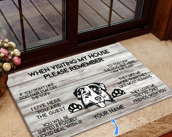 Australia Shepherd Rug, Funny Australian Shepherd Doormat, Visiting My House Doormat, Perfect Gift For Dog Lovers, Dog Doormat, Home Decor