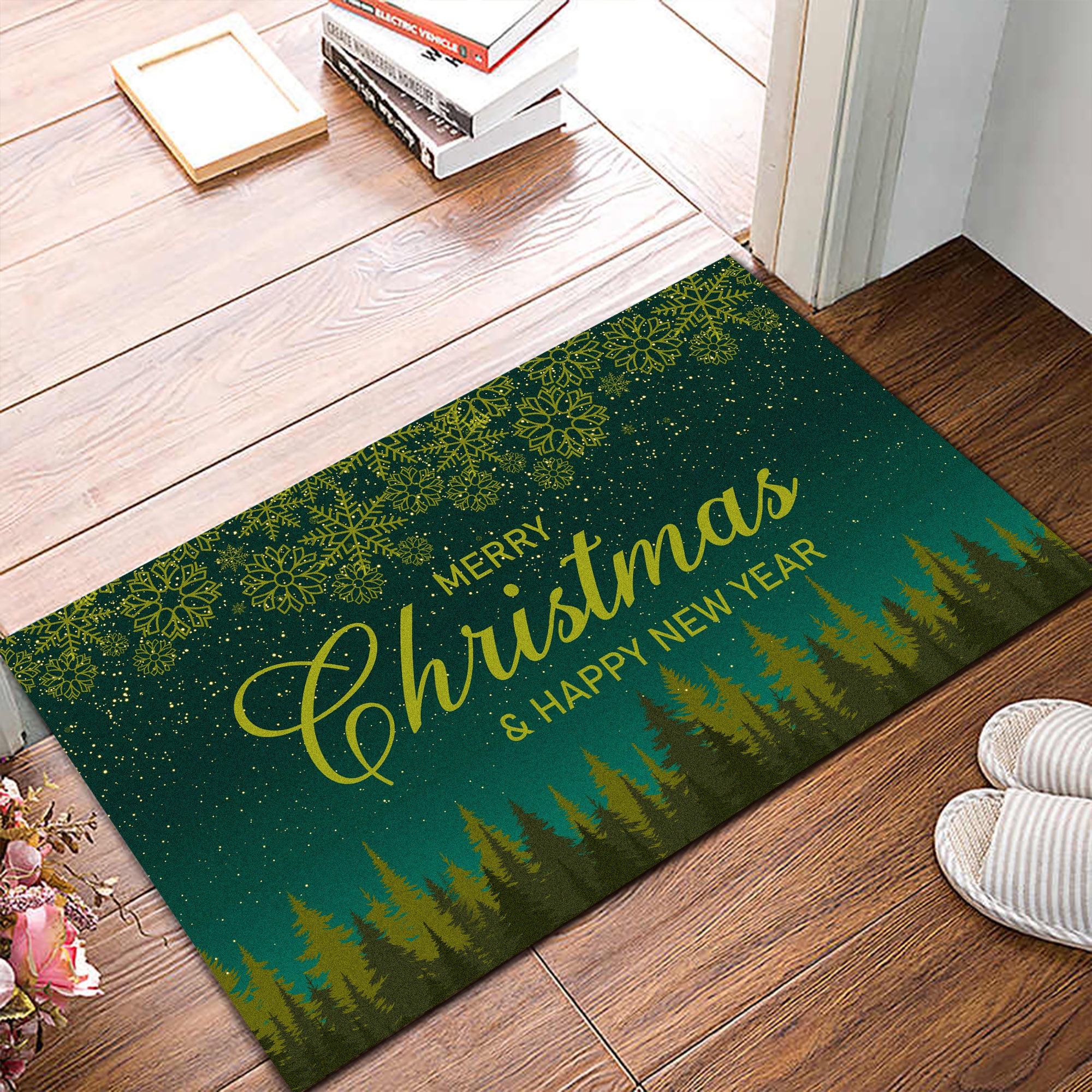 Cat Christmas Dloormat, Kawaii Cat Merry Xmas Flooring Doormat For