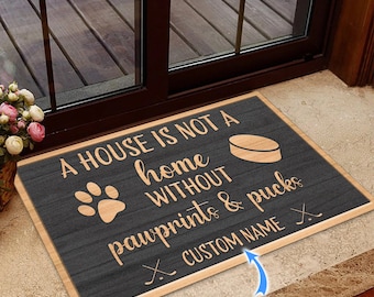 Hockey And Dog Personalized Doormat, Hockey Doormat, Hockey Rug, Perfect Gift For Hockey Player, Dog Lover, Housewarming Gift