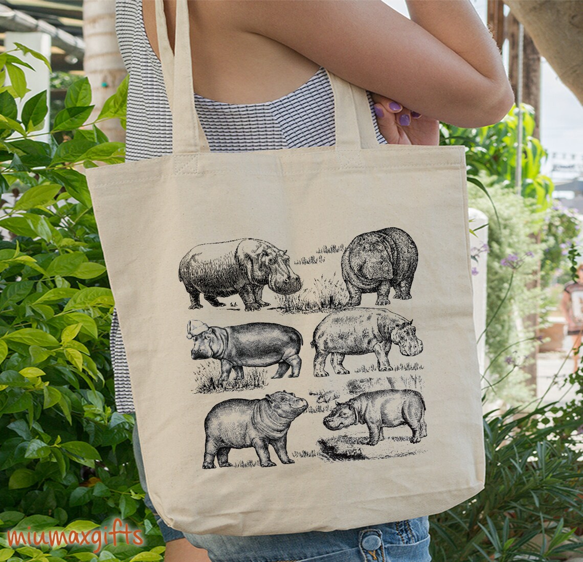 Hippo Canvas Tote Bag Hippo Totes Hippo Bag Design by Etsy