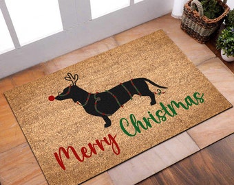 Merry Christmas Tree Dachshund Tree, Sausage Dog Christmas Doormat