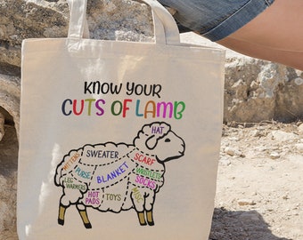 Color Sheep Tote Bag, Know Your Cuts Of Lamb Tote Bag, Gift For Sheep Lovers, Basic Tote Bag, Gift For Friends, Tote Bag, Eco-Friendly Tote