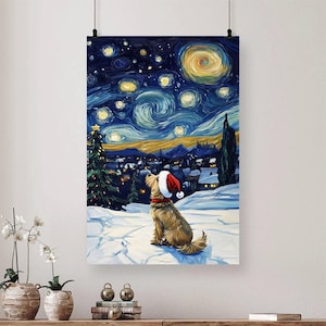 Cairn Terrier Dog Canvas Poster Gift, Funny Dog Poster Gift, Dog Lover Gift, Winter Holiday Gifts, Christmas Gifts, Starry Night Art