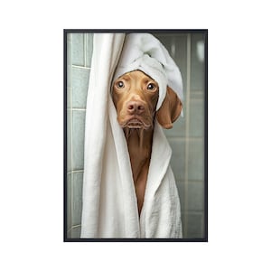 Vizsla Dog In Bath, Shower Dog Bathroom Decor Funny Dog Picture Animal Bath Bathroom Wall Art, Vizslador Dog on Toilet Art Canvas Poster Dog