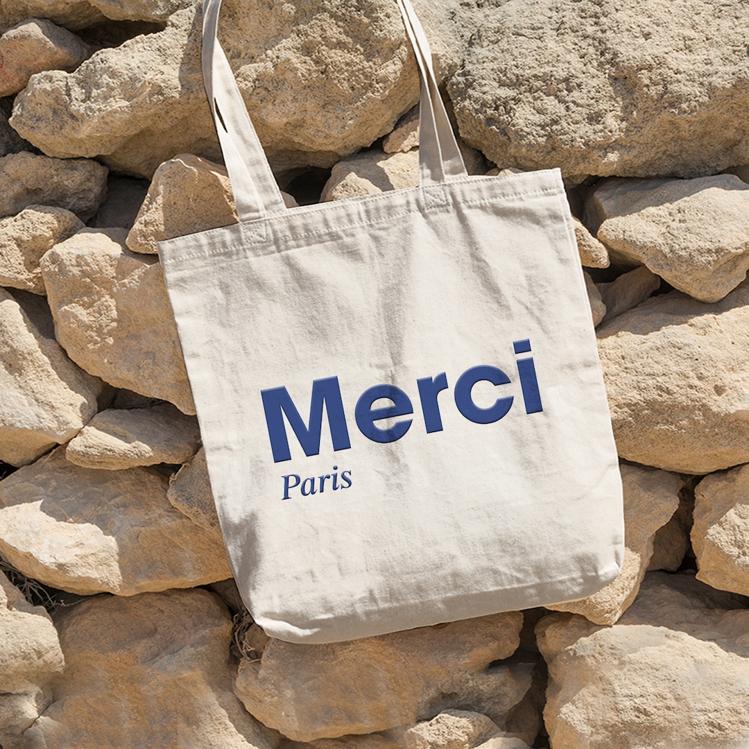Merci French Word Thank You Pink Typography Cute Tote Bag