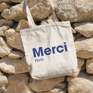 Torba typu tote Merci Paris, estetyczna torba typu tote Paris, stylowa torba typu tote Paris na prezent, estetyczna torba typu tote, prezent urodzinowy, torba typu tote z płótna, torba na zakupy