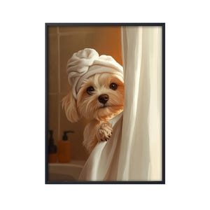 Havanese Showering, Havanese Dog In Bath Poster, Funny Dog in Bath Bathroom Wall Art, Dog Wall Art Canvas Poster Print, Dog Lover Gifts