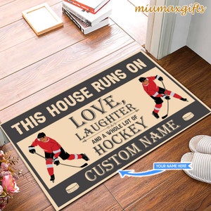 This Is House Runs On Hockey Doormat , Hockey Doormat, Hockey Rug, Hockey Mat, Gift For Hockey Player, Doormat For Home, Hockey Lovers Gift