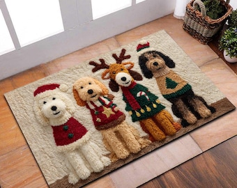 Xmas Goldendoodle Mat, Cute Goldendoodle Gifts Doormat Christmas, Goldendoodle Dog Lover Gift, Xmas Dog Doormat, Xmas Gifts