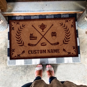 Personalized Hockey Doormat, Custom Hockey Doormat, Hockey Rug, Hockey Mat, Rug Gift For Hockey Player, Doormat For Home, Hockey Lovers Gift