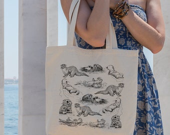 Otter Cotton Tote Bag, Otter Tote Bag, Otter Bag, Design by