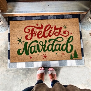 Feliz Navidad Familia Door Mat, Christmas Doormat Decoration, Christmas Welcome Mat, Xmas Doormat, Winter Decor, Christmas Gifts Front Door